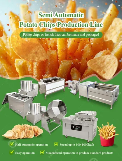 Semi Automatic Price Small 50kg/Hr Processing Sweet Fryed French Frozen Fry Scale Potato Chip Make Machine in India 