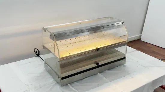 Countertop Electric Bread Pizza Heated Display Showcase Merchandiser Food Pie Warmer Overhead Doors and Seperately Controlled Levels 